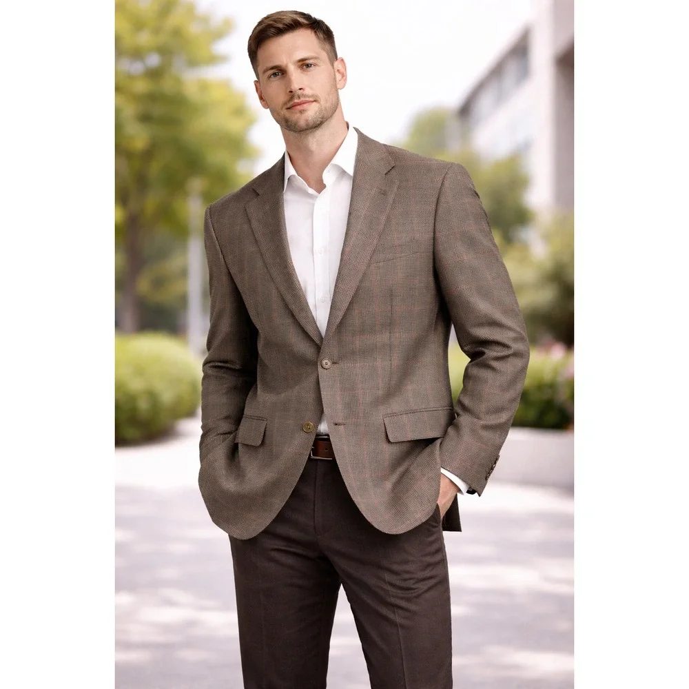 Christian Dior Monsieur‎ Mens Brown Wool Houndstooth Plaid Blazer Sport Coat 42R